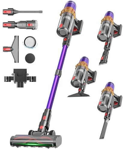Cordless Vacuum Cleaner, 650W 55KPA 70Mins Anti-Tangle Wireless Vacuum,Rechargeable Vacuum with Green Light,Powerful Stick Vacuum for Home Carpet/Hardwood Floors,Purple