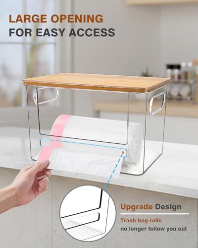 Trash Bag Dispenser 2 Pack (XL+S) - Acrylic Garbage Bags Dispenser with Bamboo Top, Trash Bag Holder Under Sink for Pantry, Kitchen, Laundry Room, Cabinet - size: XL+S-2 Pack
