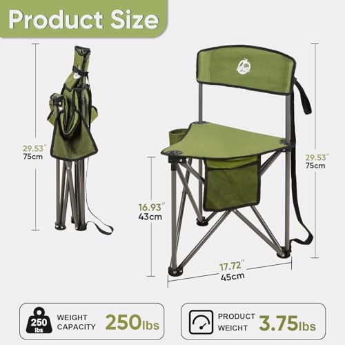 Northroad 2 Pack Tripod Camping Chairs, Portable 3 Legged Folding Tripod Stool Seat with Backrest, Small Compact Lightweight Tripod Chair for Adults Fishing Hunting - color: Green