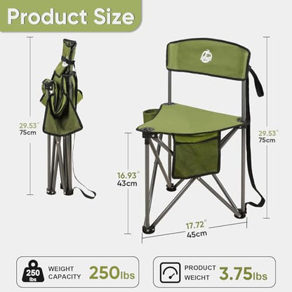 Northroad 2 Pack Tripod Camping Chairs, Portable 3 Legged Folding Tripod Stool Seat with Backrest, Small Compact Lightweight Tripod Chair for Adults Fishing Hunting - color: Green