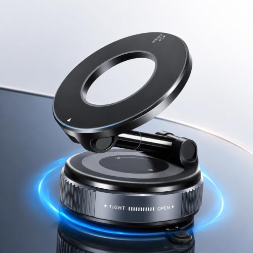 Magnetic Car Phone Holder Mount, 95LB Vacuum Suction Cup Phone Mount, MagSafe Compatible, 360° Adjustable Dashboard & Windshield Holder for iPhone, Samsung & Android