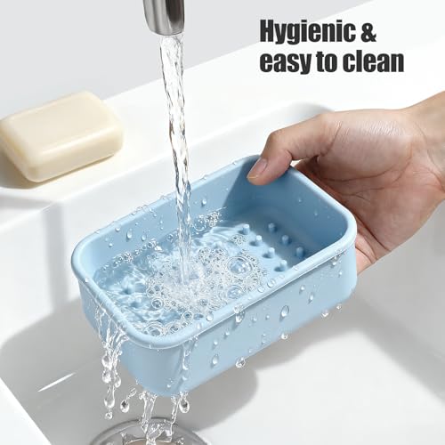 OTHIX Large Leakproof Travel Soap Case for 10 oz Bar Soap, Silicone Soap Container Compatible with Duke Cannon Style Big Bars, Tight-Seal Soap Box for Gym, Camping, Bathroom, Truck Drivers(Light blue) - color: Light Blue