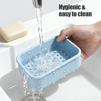 OTHIX Large Leakproof Travel Soap Case for 10 oz Bar Soap, Silicone Soap Container Compatible with Duke Cannon Style Big Bars, Tight-Seal Soap Box for Gym, Camping, Bathroom, Truck Drivers(Light blue) - color: Light Blue