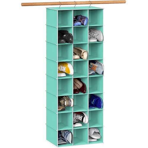 Simple Houseware 24 Section Shelves Hanging Shoes Organizer Holder for Closet, Turquoise - color: Turquoise