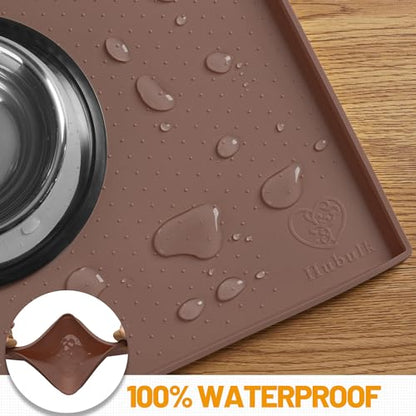 Hubulk Dog Feeding Mat,100% Waterproof Food Grade Silicone Pet Food and Water Bowl Placemat,Dishwasher, High Raised Edge to Prevent Spills,Nonslip Tray to Stop Messes on Floor（28"x18"x0.8", Brown） - color: Brown, size: 28"l X 18"w