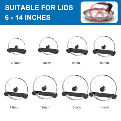 YONGAIJIA New Upgrade 4 Pack Adjustable Pot Lid Holder, Lid Organizer Fits 6" to 14" Lids, with Screw Hole Position and Sticky Wall Mounted Lid Storage Kitchen Cabinets, Cabinet Doors (Black) - color: Black