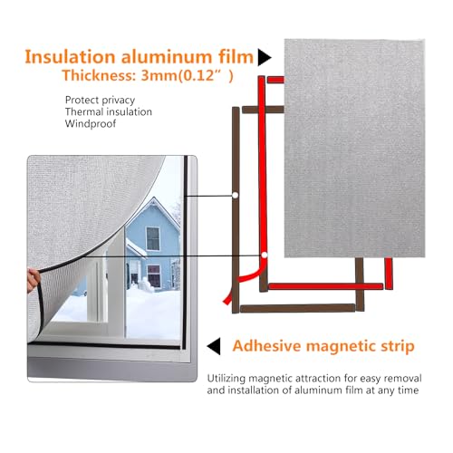 Magnetic Window Insulation Kit Suitable for Summer and Winter, Heat Reflective Window Film and Magnetic Strip Kit Suitable for Windows,RV Windows,Self Adhesive Easy Installation (35"x57"(89x145cm)) - size: 35" x 57"