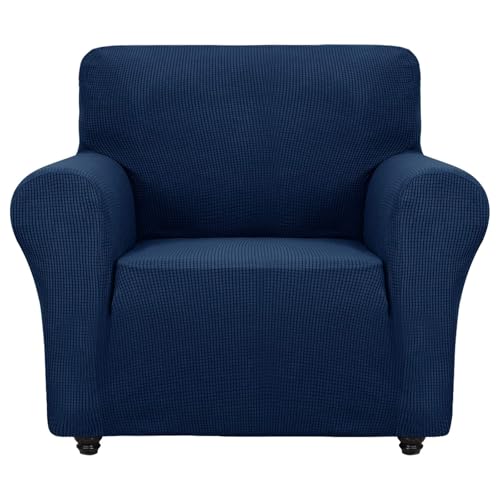 ZNSAYOTX Super Stretch Chair Slipcover Universal Sofa Chair Covers for Living Room Dogs Pet Furniture Protector Spandex Armchair Slipcovers with Anti Slip Foam Sticks (Navy Blue, Chair) - color: Navy Blue, size: Small (30"-47")