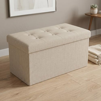 HOME DESIGN Florence 30" Upholstered Folding Storage Bench, Tufted Top, Space-Saving Storage, Beige Linen Fabric - color: Beige Linen