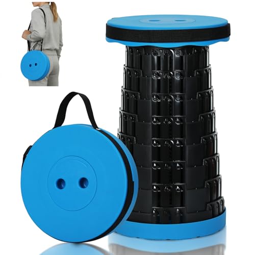 Portable Collapsible Stool, Adjustable Retractable Folding Stools, Upgraded Collapsible Seat for Outdoor Fishing, Hiking, Gardening, Travel, BBQ - Max 400lbs (Blue) - color: Blue Black