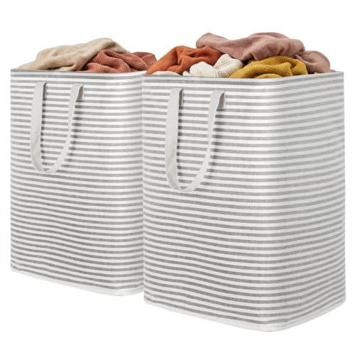 Lifewit 2 Pack Laundry Basket 90L Each, Collapsible Clothes Hamper with Reinforced Handles, Freestanding Waterproof Design for Bedroom and Laundry Room, Grey 180L Total - color: Grey, size: 2 x 90L