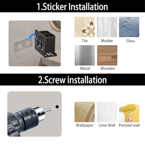 Black Wall-Mounted Toothbrush Holder, Aluminum Material Shower Shaver Storage Rack, No Drilling Required, Removable Toothpaste Storage Rack - size: Black double slot