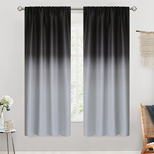 SimpleHome Rod Pocket Ombre Room Darkening Curtains for Living Room, Light Blocking Gradient Black and Greyish White Thermal Insulated Window Curtains Drapes for Bedroom, 2 Panels, 42x63 inches Length - color: Black and White, size: 42"W x 63"L (Pack of 2