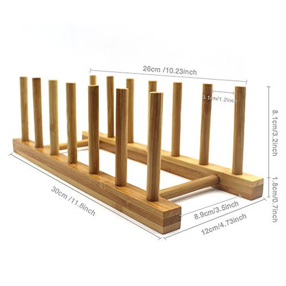 INNERNEED Bamboo Wooden Plate Racks Dish Stand Holder Kitchen Storage Cabinet Organizer for Dish/Plate/Bowl/Cup/Pot Lid/Cutting Board (Pack of 2) - size: Pack of 2