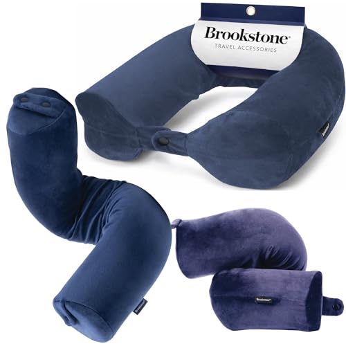 Brookstone Free Form Travel Pillow - Lightweight Flexible Memory Foam Travel Neck Pillow for Sleeping, Car, Airplane & Travel Support, Blue - color: Blue