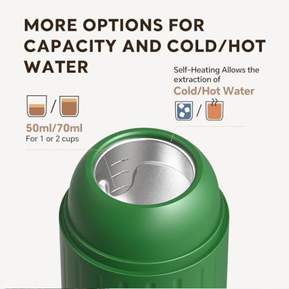 i Cafilas Portable Espresso Machine Self-Heating | Battery Powered Coffee Maker for Camping without Electricity| 2-in-1 Ground Coffee&NS Capsule|19 Bar| USB-C Fast Charge| Green Coffee Maker for Car - color: Green