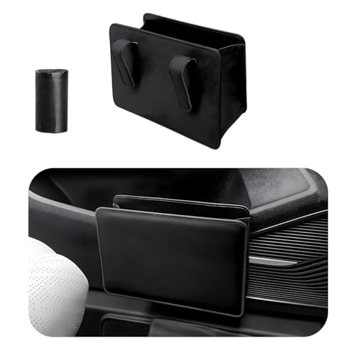 Yourkar Car Trash Can, Foldable Waterproof Leather Car Garbage Organizer Holder, Automotive Mini Dustbin Container with One Roll Trash Bag, Universal Interior Car Accessories (Black) - color: Black