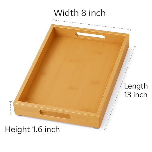 Tray for Oil Bottles Kitchen Counter – Bamboo Organizer with Handles, Waterproof Coating & Non-Slip Feet, Condiment Holder for Spices, Sauces & Seasoning Jars (2, Natural)
