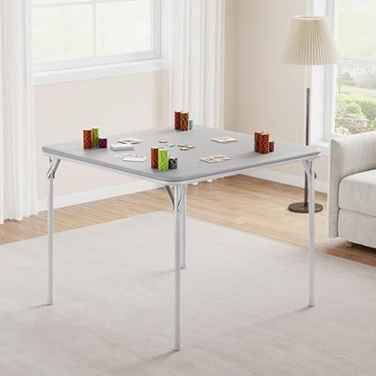 GarveeHome 33.6 in Folding Card Table, Portable Square Folding Table with PU Leather Soft Cushion, Foldable Table Suitable for Dining Room, Living Room, Office, Camping - color: Grey