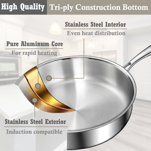 Stainless Steel Pots and Pans Set, 8 Piece Kitchen Induction Cookware Sets with Glass Lids, Works with Induction, Electric and Gas Cooktops, Non Toxic, Oven & Dishwasher Safe - size: 8