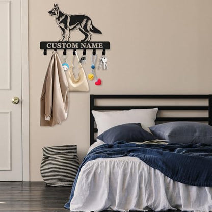 Personalized Dog Leash Holder for Wall - Custom Metal Wall Mount, Dog Leash Hooks, Coat Rack Key Organizer for Entryway - color: 08 Dog