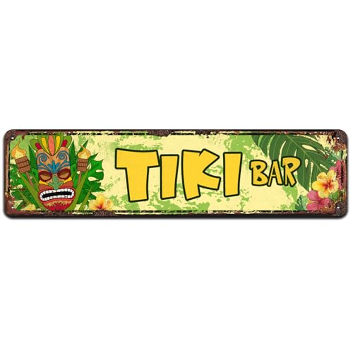 Tiki Bar Sign Decoration Hawaii Party Tropical Tiki Banner Totem Tiki Bar Aloha Scene Setters for Hibiscus Decorations Carnival House Bar Backdrop, 16x4 Inch Metal Tin Signs - color: V-104