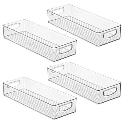 iDesign Slim Extra Long Clear Storage Bin, 4-Pack | Narrow, Stackable, Kitchen or Pantry Organizer - size: 16 x 6 x 3, style: Pack of 4