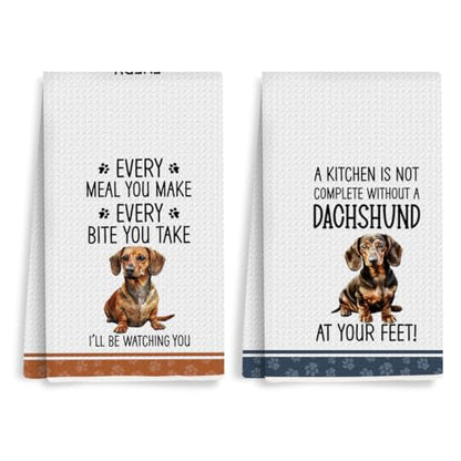 2Pcs Funny Dogs Kitchen Towels 24x14 Inch, Cute Dachshund Waffle Weave Dish Towels for Kitchen Home, White Absorbent Microfiber Hand Tea Towel, Weiner Dog Gifts for Women Dog Lovers 4 - color: Multi 0323