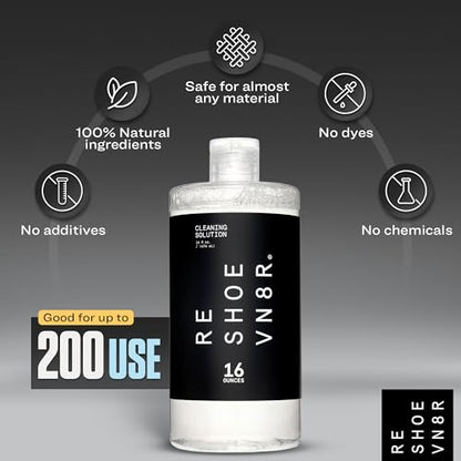 RESHOEVN8R Shoe Cleaning Solution - Sneaker Cleaner & Shoe Care for Canvas, Leather, Mesh, Suede, White, & Nubuck Shoes - style: 16 Oz