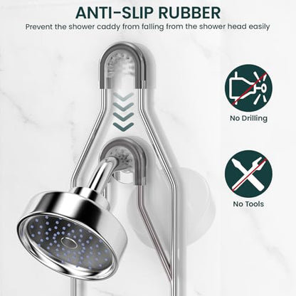 Shower Caddy Hanging Adjustable Shower Caddy, Rustproof Shower Organizer Extended Length Showers Caddy Over Shower Head with Hooks Soap Holder, Large Capacity Anti-Swing Bathroom Organizer, Silver - color: Silver