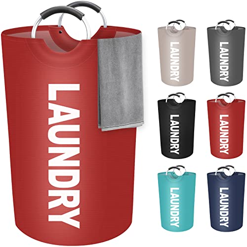 StorageRight 115L Large Laundry Basket, Laundry Hamper, Dirty Clothes Hamper for Laundry, Collapsible, Waterproof Laundry Baskets with Foam Protected Aluminum Handles for Laundry, Dorm, Family (Red) - color: Red, size: 115L