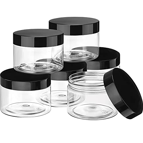 Satinior 6 Pack 1 oz Plastic Jars Containers with Lids Wide Mouth Refillable Leakproof Reusable Round Empty Jars for Travel Cosmetic Dry Food Spice Candy Cookie Home Kitchen Organizing (Black) - color: Black, size: 1 oz