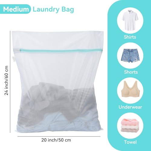OTraki Medium Mesh Laundry Bags 20x24 inch Zipper Lingerie Bags for Washing Delicates Laundry Mesh Bag Machine Washable for Travel Dorm Hotel Camp, Don't Drying, Melting 140-176℉ White | Zipper Lingerie Bags for Washing Delicates Laundry Mesh Bag Machine