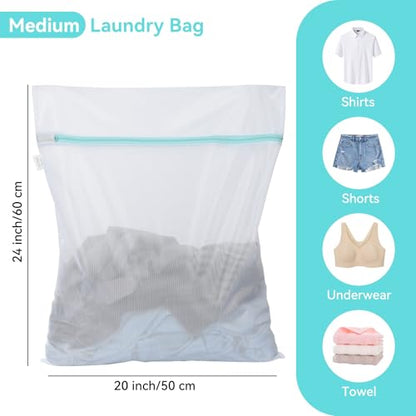OTraki Medium Mesh Laundry Bags 20x24 inch Zipper Lingerie Bags for Washing Delicates Laundry Mesh Bag Machine Washable for Travel Dorm Hotel Camp, Don't Drying, Melting 140-176℉ White | Zipper Lingerie Bags for Washing Delicates Laundry Mesh Bag Machine