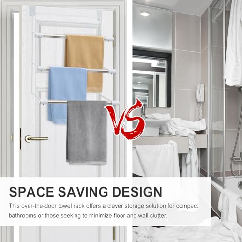 Over The Door Towel Rack, 16 Inch Wide 3 Tier Stainless Steel Towel Bar, Rust Proof Hanging Towel Holder for Bathroom, No Drill Easy Installation, Space Saving Bathroom Organizer