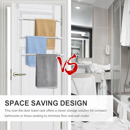 Over The Door Towel Rack, 16 Inch Wide 3 Tier Stainless Steel Towel Bar, Rust Proof Hanging Towel Holder for Bathroom, No Drill Easy Installation, Space Saving Bathroom Organizer