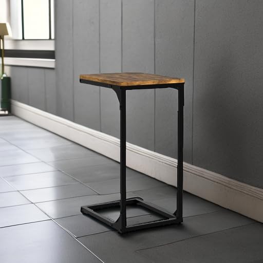 QEEIG C Table Side Table Set of 2 Living Room Sets C Shaped Couch Tray End Tables Farmhouse, Rustic Brown (017-30BN) - color: Brown, size: 11.8"W x 15.7"D x 25.6"H (2P)