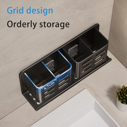 Aluminum Toothbrush Holder Self-Adhesive Hanging Bracket Shower Toothbrush Razor Holder Suitable for Toothbrush, Toothpaste, Razor and Comb etc Bathroom Storage - size: Black four slots