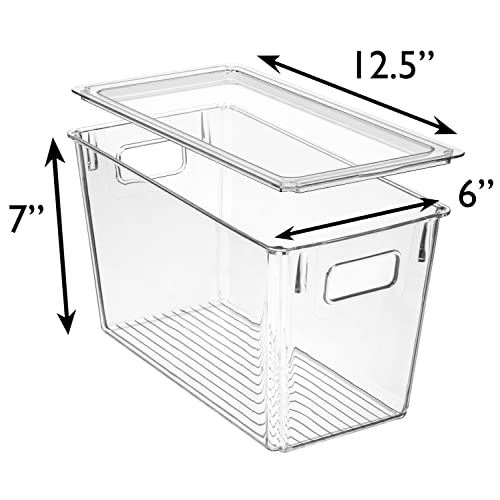ClearSpace Modern Plastic Storage Bins with Lids Perfect Kitchen Organization or Pantry Fridge Organizer, 8 Pack, Transparent, Rectangular, 12.5" x 6" x 7", 9L Capacity, 8 Compartments - size: 8 Pack