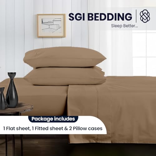 SGI bedding Queen Bed Sheets Set – Premium 600 TC Egyptian Cotton, Crisp & Cooling Sateen Weave, Extra Soft Hotel Collection, Fits Mattresses Up to 16 Inch Deep, Breathable & Long Lasting – Taupe - color: 04 - Taupe, size: Queen