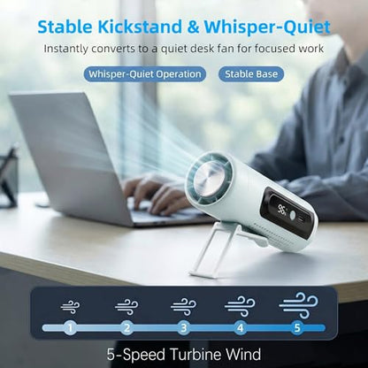 Portable Handheld Fan with Ice Cooling Plate, 3 in 1 Mini Personal Fan with Light & Clip, 5 Speed Rechargeable Fan with LED Display & Hidden Stand, Hands Free Camping Fan for Travel, Desk (Blue) - color: F9A-B2