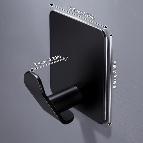 DELITON 4 Pack Adhesive Hooks - Towel Hook for Hanging Towels, Clothes and Bags, Matte Black Stainless Steel, Stick on Wall for Bathroom and Kitchen - color: Carbon Black