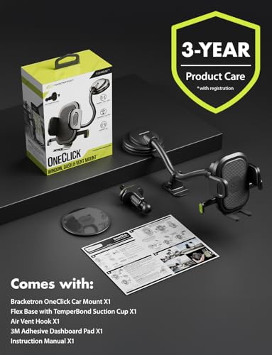 Bracketron OneClick Flexible Cell Phone Car Holder, 360 Rotation Dual Mount Dashboard & Vent for All iPhone, Android & Smartphone, Adjustable Gooseneck with Secure Suction Cup for Hands-Free Driving - style: Gooseneck