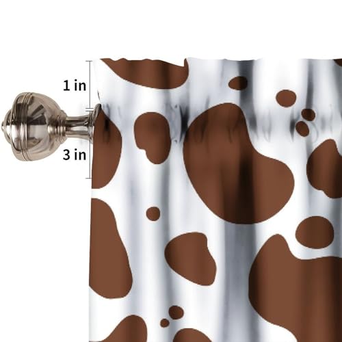Cow Fur Print Valance, Abstract White Brown Cowhide Cute Animal Skin Short Blackout Window Treatments for Kitchen Kids Boys Girls Bedroom Living Room, 54x18inch - color: Cowhide-3