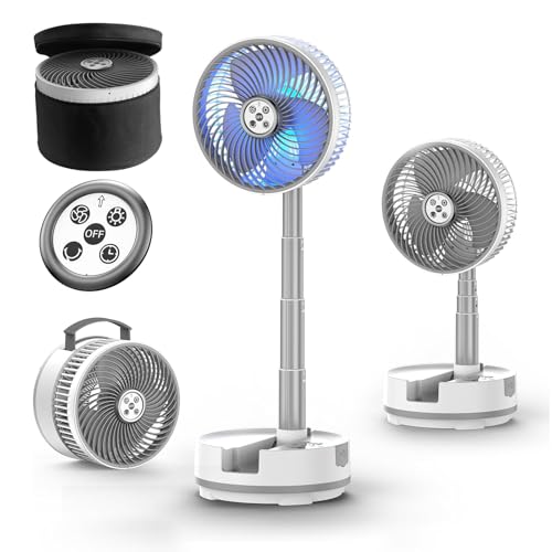 Socool 20000mAh 8" Portable Fan Battery Operated Fans, Oscillating Charging Fan, Remote Control LED Light, 112 Hours Working Portable Foldable Fans for Camping Travel Outdoor - color: White, size: 8inch