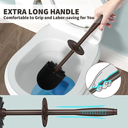 Toilet Brush, Toilet Bowl Brush with Extra Long Handle Durable Bristles Toilet Scrubber and Covered Holder for Toilet Brush Set for Bathroom Cleaning (Brown, 1 Set) - color: Brown