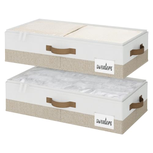 StorageWorks Under Bed Storage Containers - Underbed Storage with Handles and Label Holder, 2 Pack Ultra-thick Fabric Underbed Bins, Closet Organizer for Clothes, Blankets, Sweater - color: Brown and White, size: 23.5"L x 12.5"W x 5"H