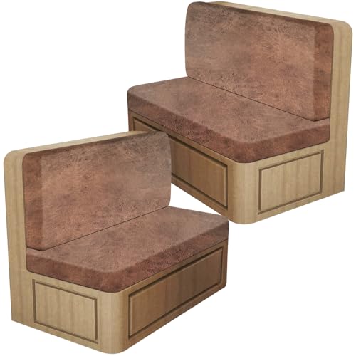 ANARACHON Leather Look RV Dinette Cushion Covers, Stretch Camper Cushion Slipcovers for Travel Trailer Couch RV Booth Seat(2 Backrest Cover & 2 Bench Cover,06 Brown) - color: Saddle Brown, size: 2 Sets
