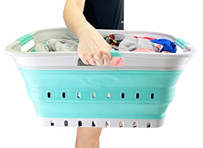 SAMMART 42L (11 gallon) Collapsible Plastic Laundry Basket - Foldable Pop Up Storage Container/Organizer - Portable Washing Tub - Space Saving Hamper/Basket (Grey/Pine) - color: Grey/Pine