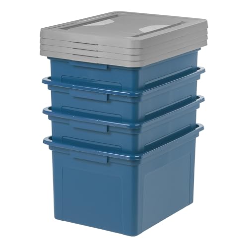 IRIS USA File Box Plastic File Organizer for Letter/Legal File, Document Box, Durable Storage Bin Tote with Secure Latching Lid, Stackable, BPA-Free, Eco Friendly, Sustainable, Navy/Gray 35 Qt. 4 Pack - color: Eco-Friendly 4-Pack